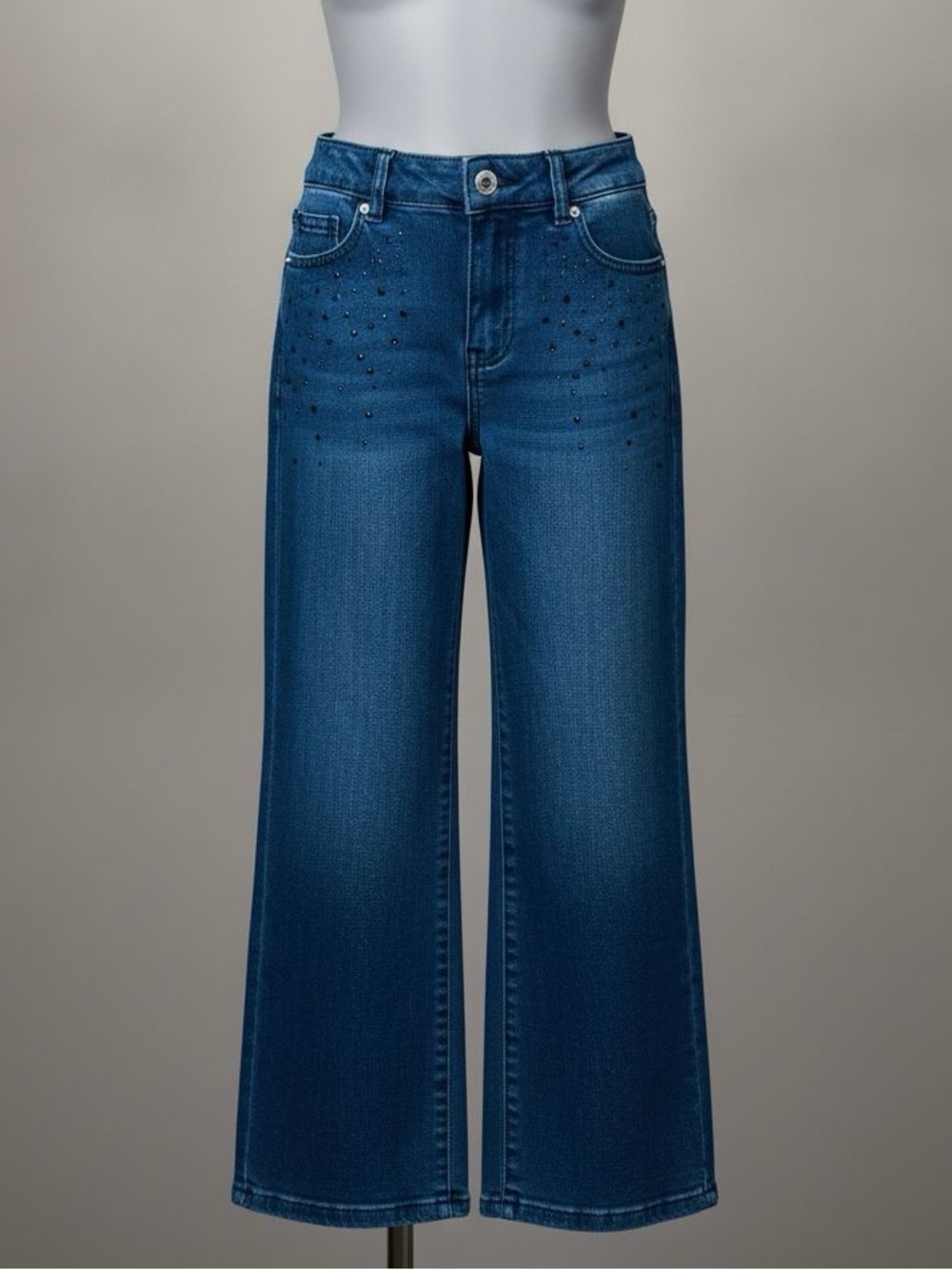 Wonder Nation Dark Blue Wide-Leg Jeans with Stud Accents